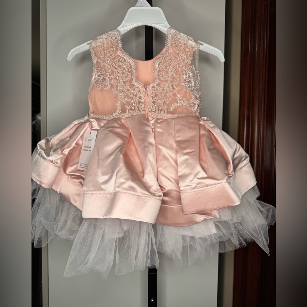 Handmade Elegant Pink Ruffled Baby Dress - Picture 3 of 5